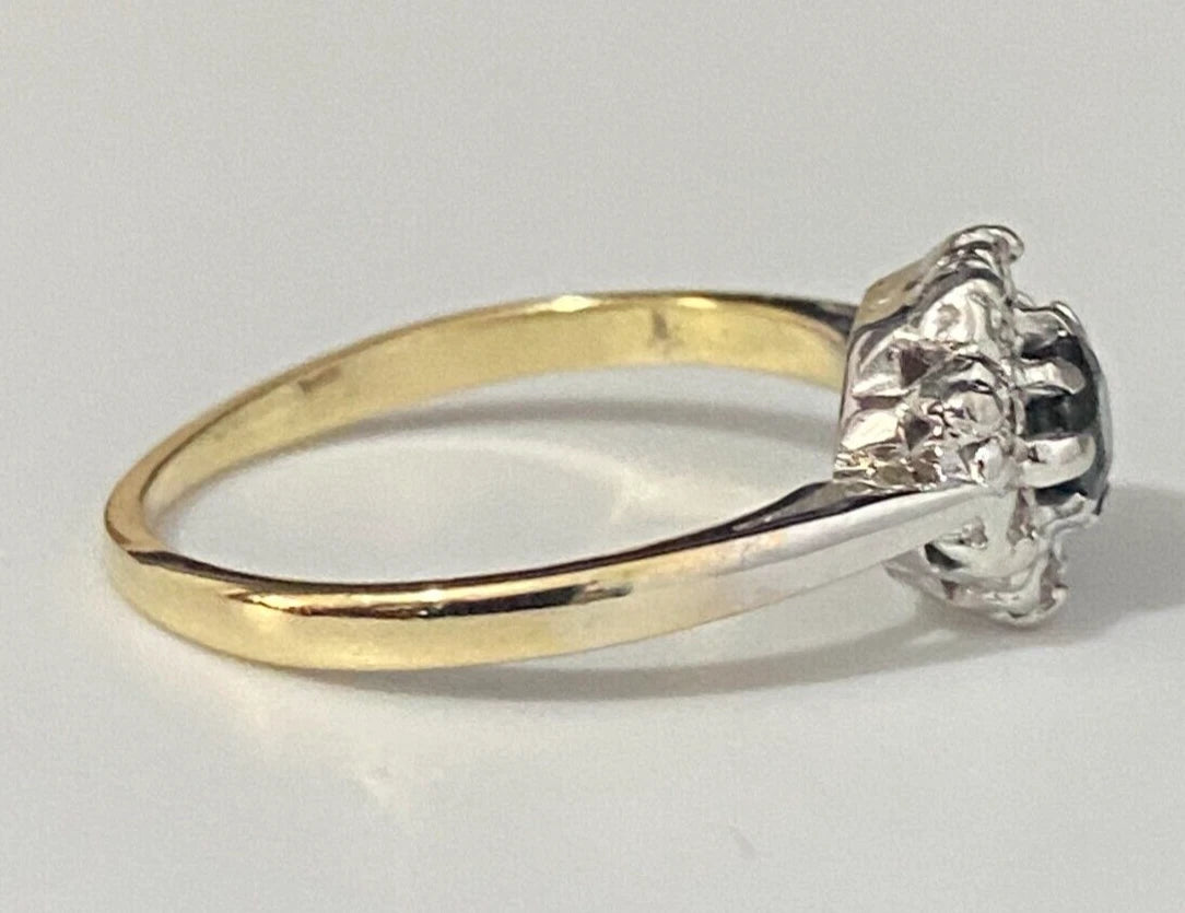 18K Yellow Gold W/ Sapphire & Diamond Cluster Ring Size M 1/2 - 6 1/4