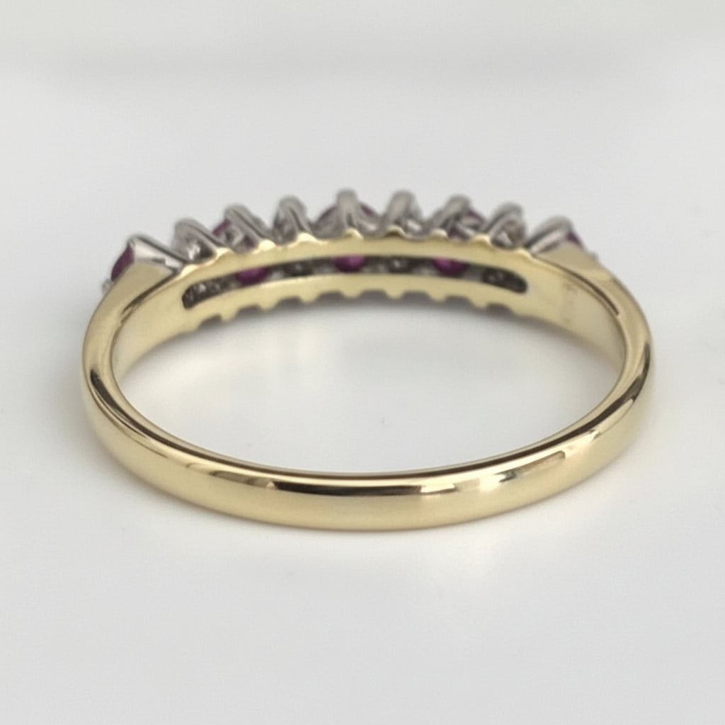 18ct Yellow Gold Ruby Diamond Half Eternity Anniversary Ring – Size R (US 8.75)