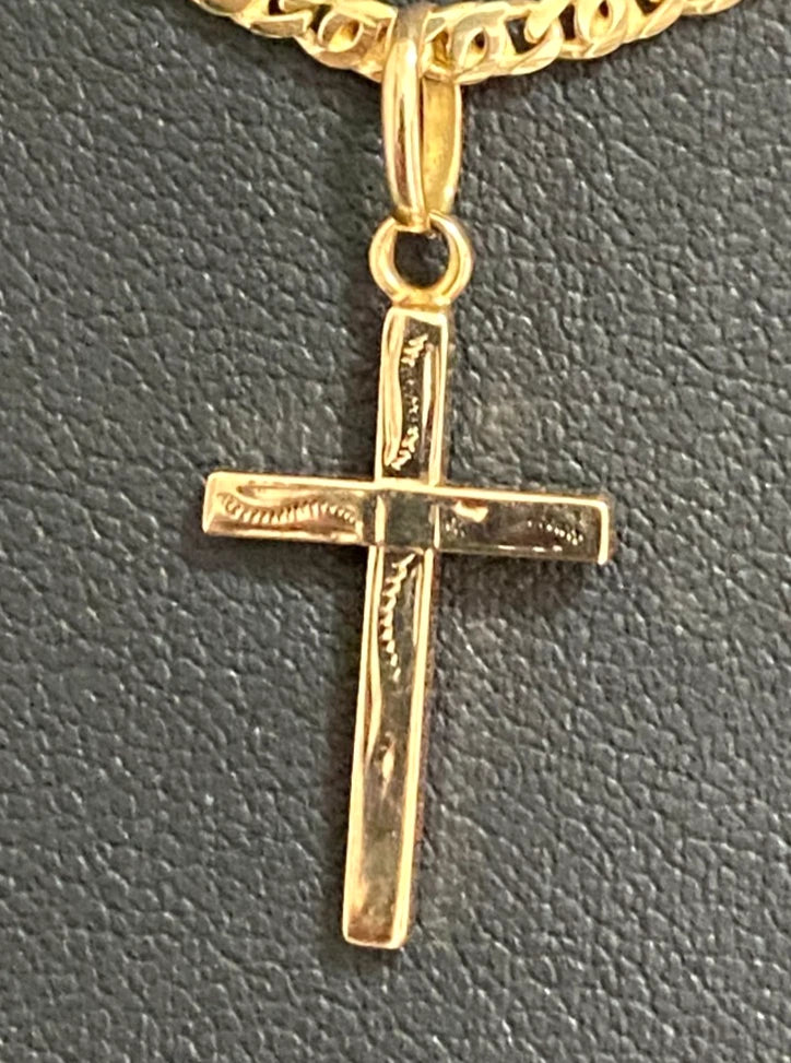 Italian 18K Yellow Gold Engraved Cross Pendant 28.0mm High