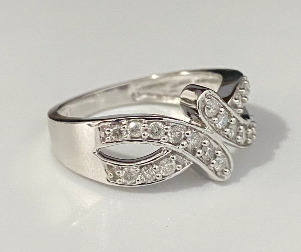 9K White Gold & 0.42CT Diamond Crossover Ring Size N 1/2 - 6 3/4