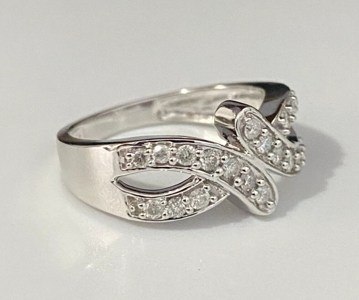 9K White Gold & 0.42CT Diamond Crossover Ring Size N 1/2 - 6 3/4