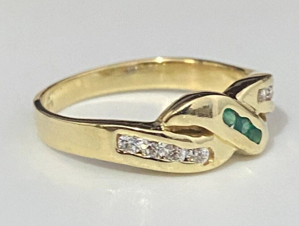 Italian 18K Yellow Gold W/ Chrysoprase & Cubic Zirconia Size L 1/2 - 5 7/8