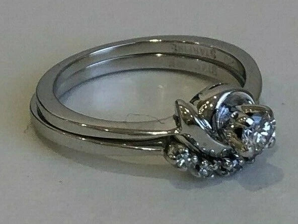 Pair of 14K White Gold & 0.25CT Diamond Engagement Rings Size M 1/2 - 6 1/4