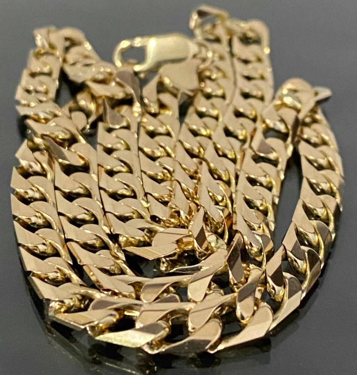 9K Yellow Gold Diamond Cut Flat Curb Link Chain Necklace 51cm Long