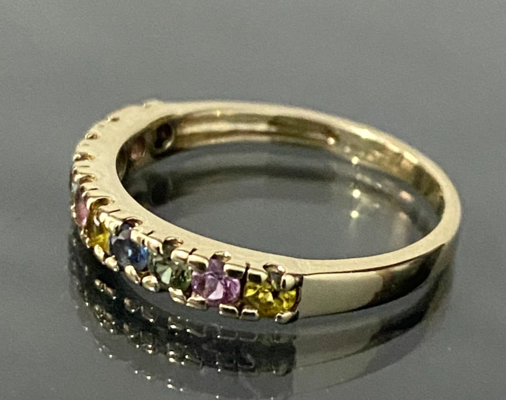 9K Yellow Gold W/Vari-hue Sapphire Eternity Ring Size M 1/2 - 6 1/2