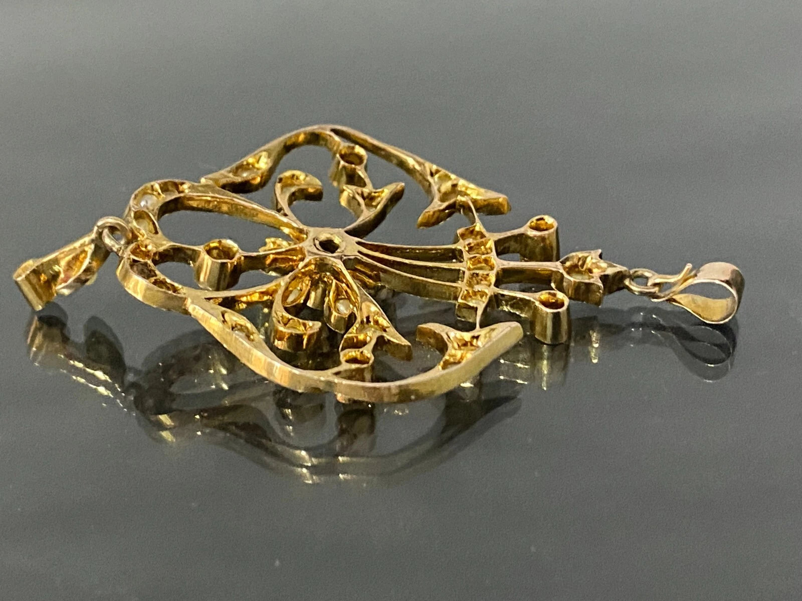 Victorian 9K Yellow Gold & Pearl Pendant 62mm High