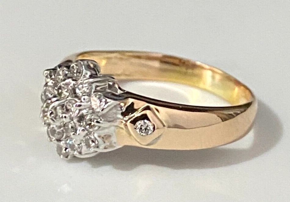 14K Yellow Gold & 0.25CT Diamond Cluster Ring Size L - 5 1/2