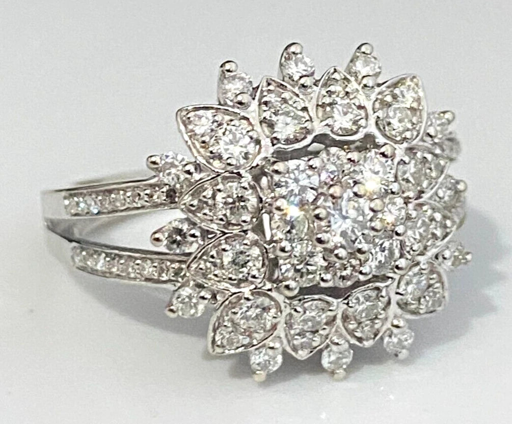 10K White Gold & 1.0CT Diamond Cluster Ring Size N 1/2 - 6 3/4