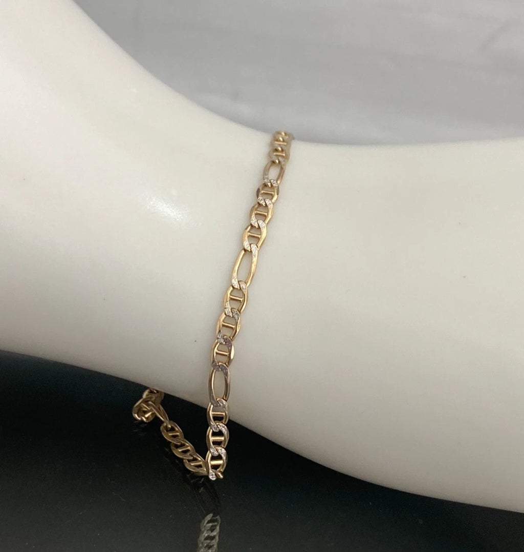 9K Yellow Gold Figaro Link Bracelet 18.50cm Long