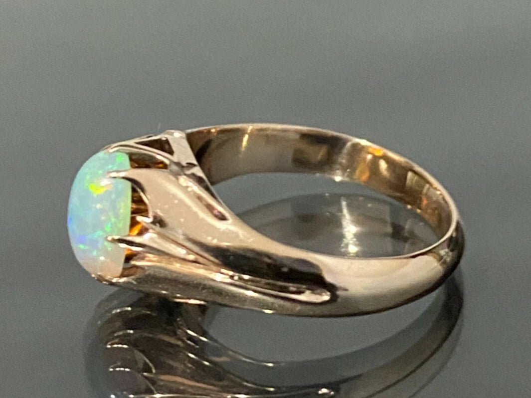 Vintage 14K Rose Gold & Opal Single Stone Ring Size J - 4 5/8