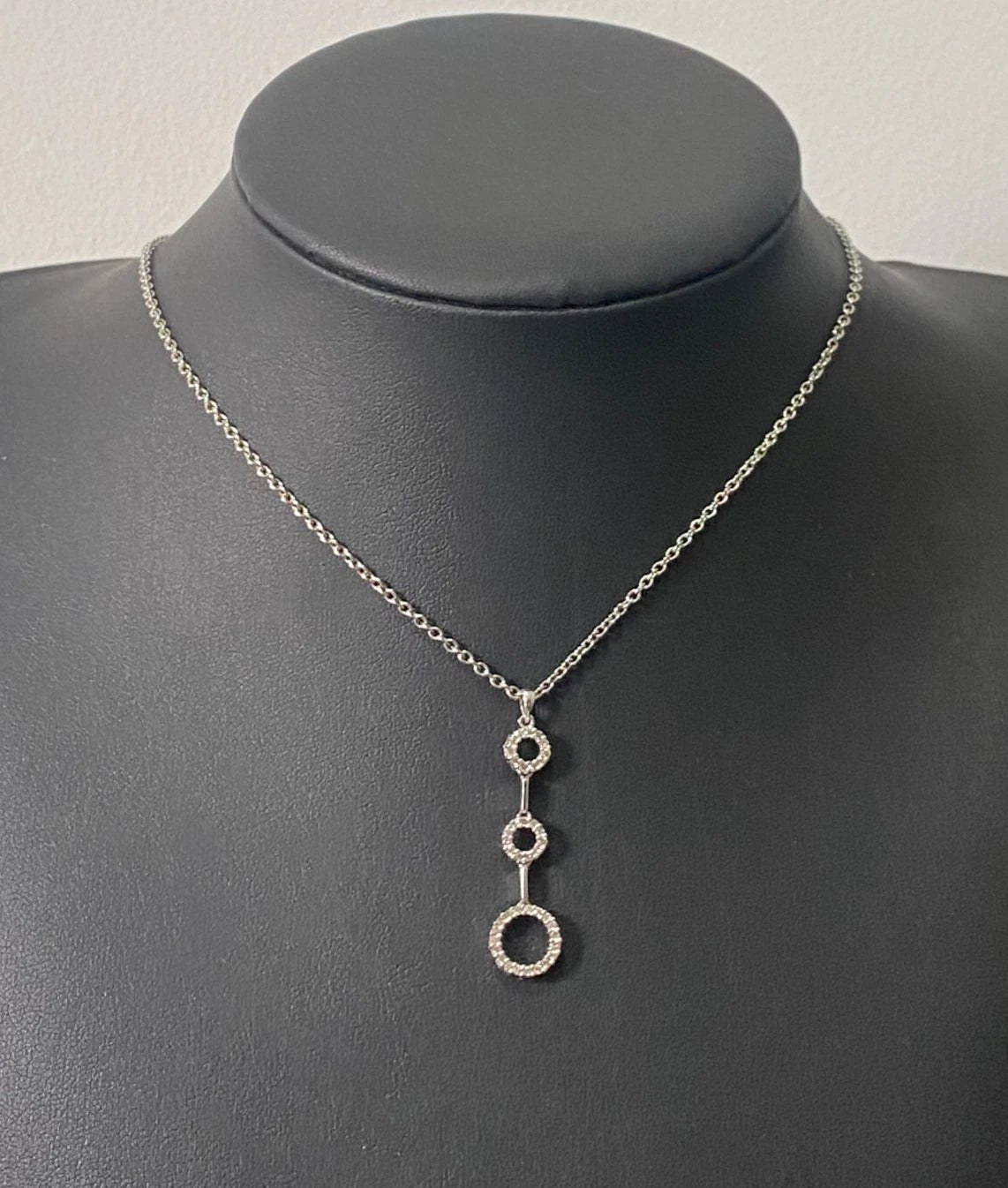 9K White Gold & 0.33CT Diamond Triple Circle Drop Pendant 40mm