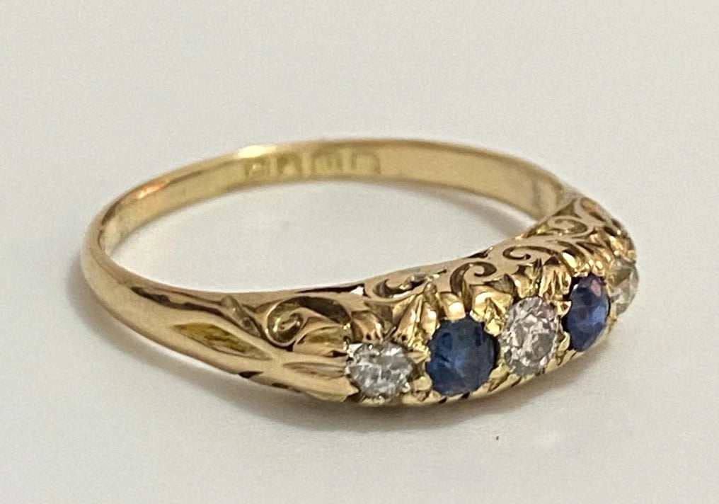 Antique 18K Yellow Gold W/ Sapphire & Diamond Ring C1915 Size Q 1/2 (US 8.5)