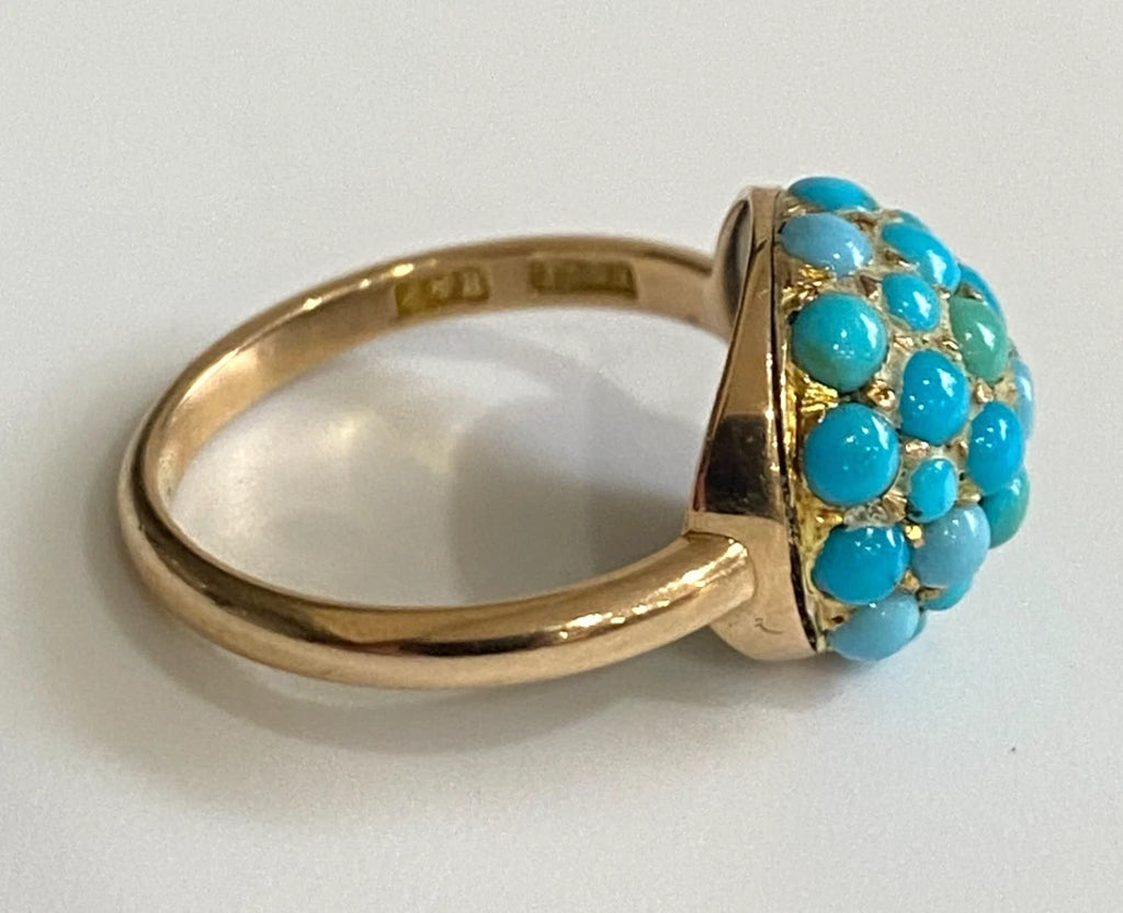 Antique 15ct Yellow Gold Turquoise domed cluster Ring Size J (US 4.75)