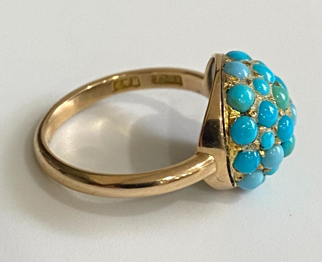 Antique 15ct Yellow Gold Turquoise domed cluster Ring Size J (US 4.75)