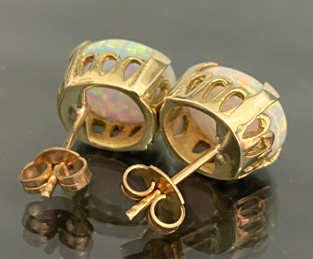 9K Yellow Gold Large Synthetic Opal Stone Set Stud Earrings