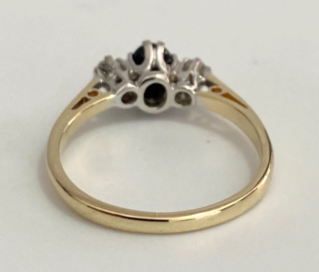 Vintage 9K Yellow Gold Sapphire & Diamond Cluster Ring - Size M (US 6.25)