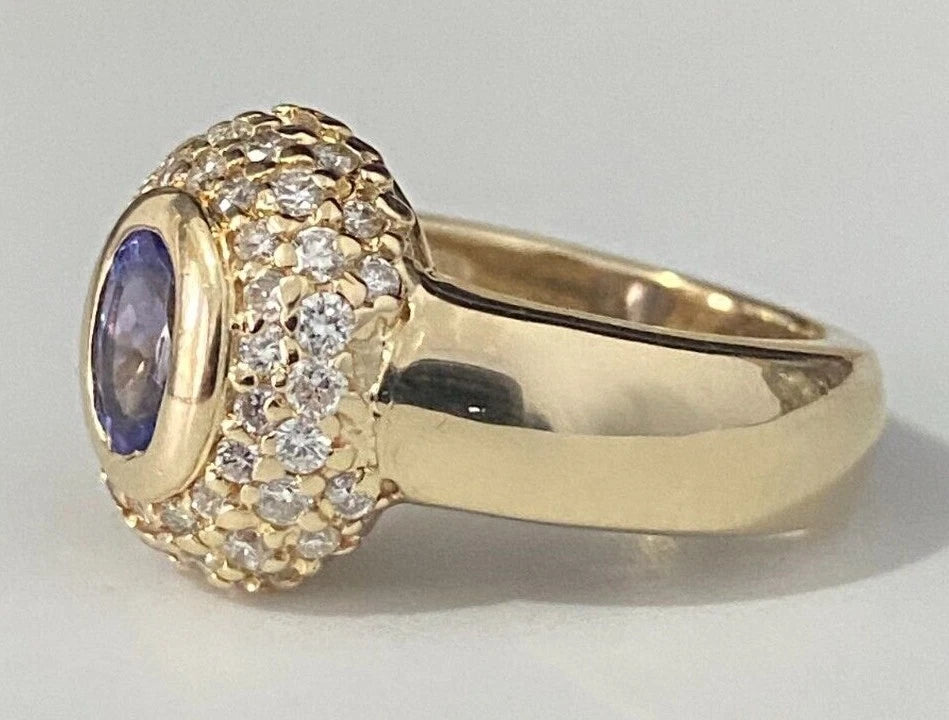 Heavy 14K Yellow Gold W/ Tanzanite & 0.60CT Diamond Ring Size K 1/2 - 5 3/8