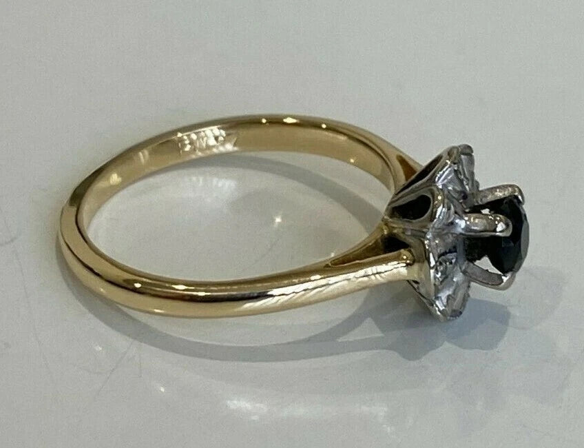18K Yellow Gold W/ Sapphire & Diamond Cluster Ring Size L 1/2 - 5 7/8