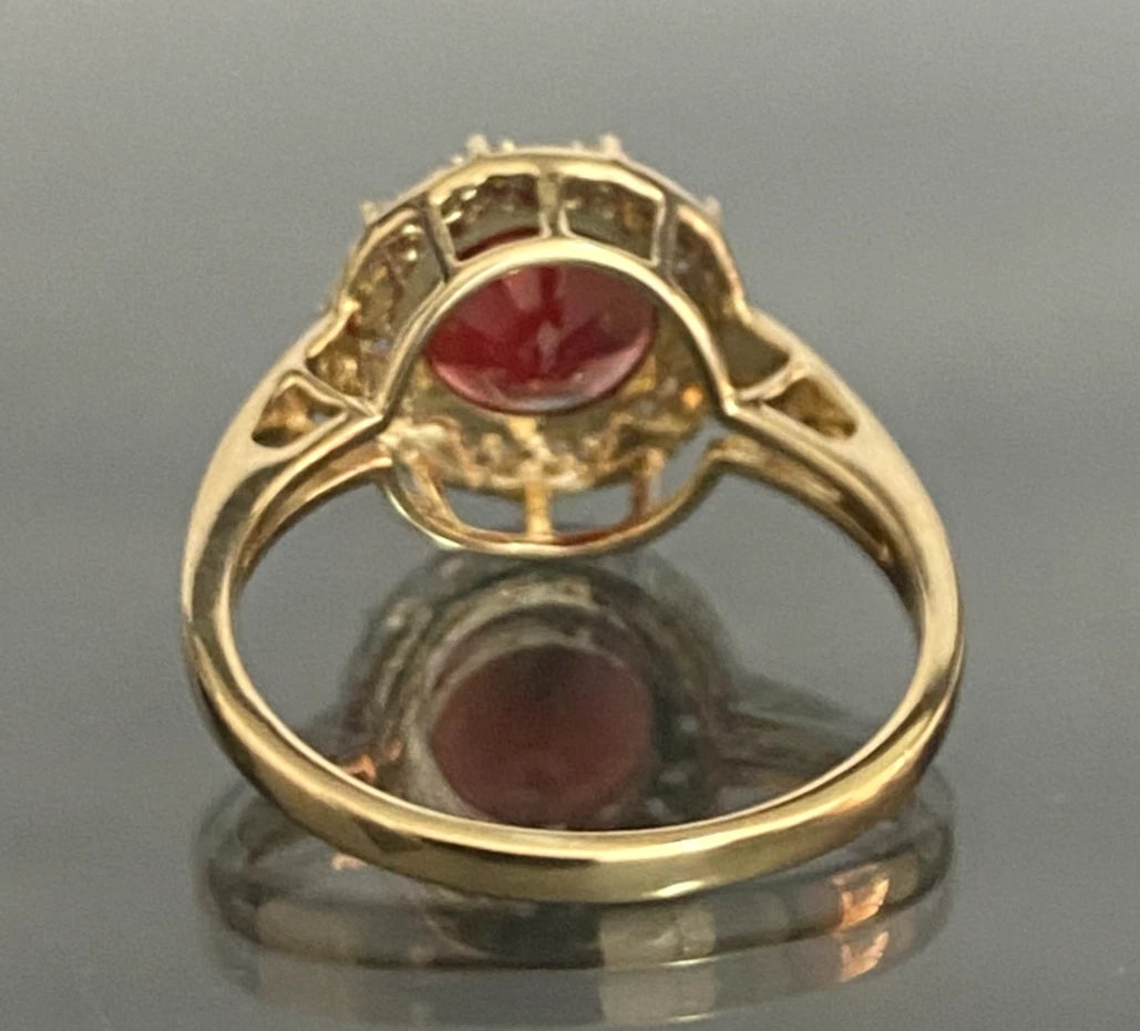 9K Yellow Gold Red Labradorite & Natural Zircon Ring Size L (US 5.75)