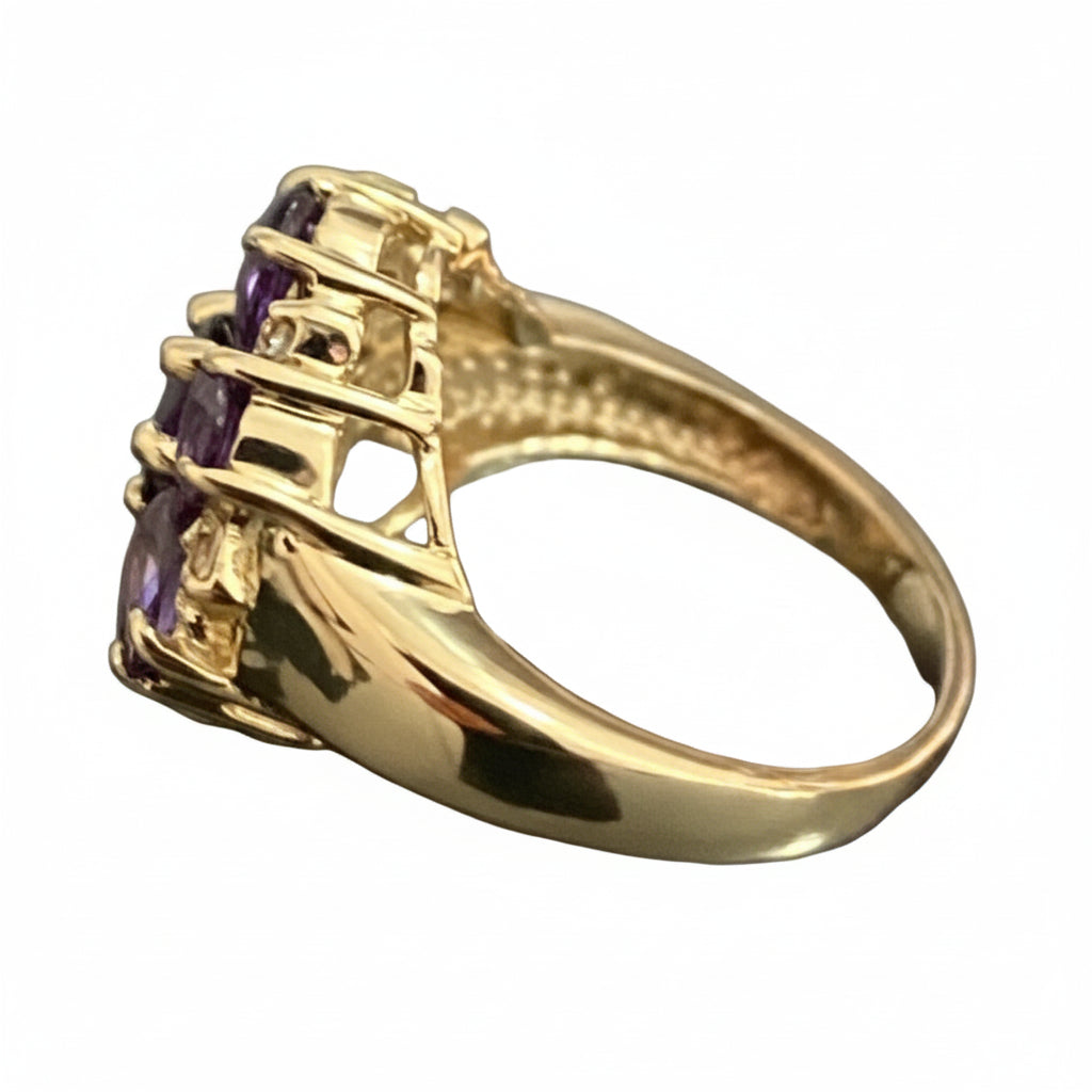 9K Yellow Gold W/Pink & Blue Spinel Gemstone Cluster Ring Size K (US 5.25)