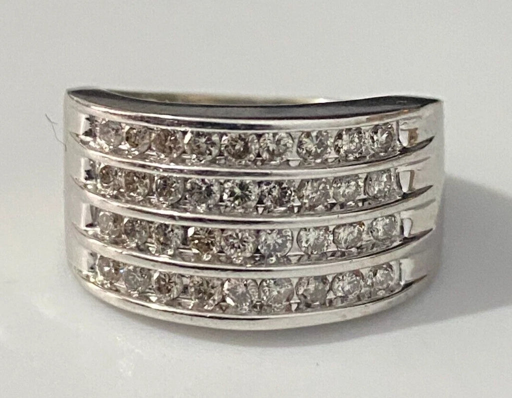 10K White Gold & 0.90CT Diamond 4 Row Channel Ring Size M 1/2 - 6 1/4