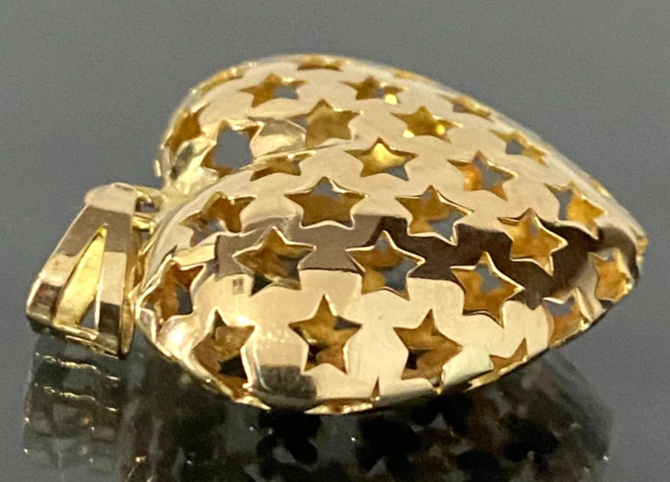 Italian 18K Yellow Gold Star Heart Pendant 30.50mm High