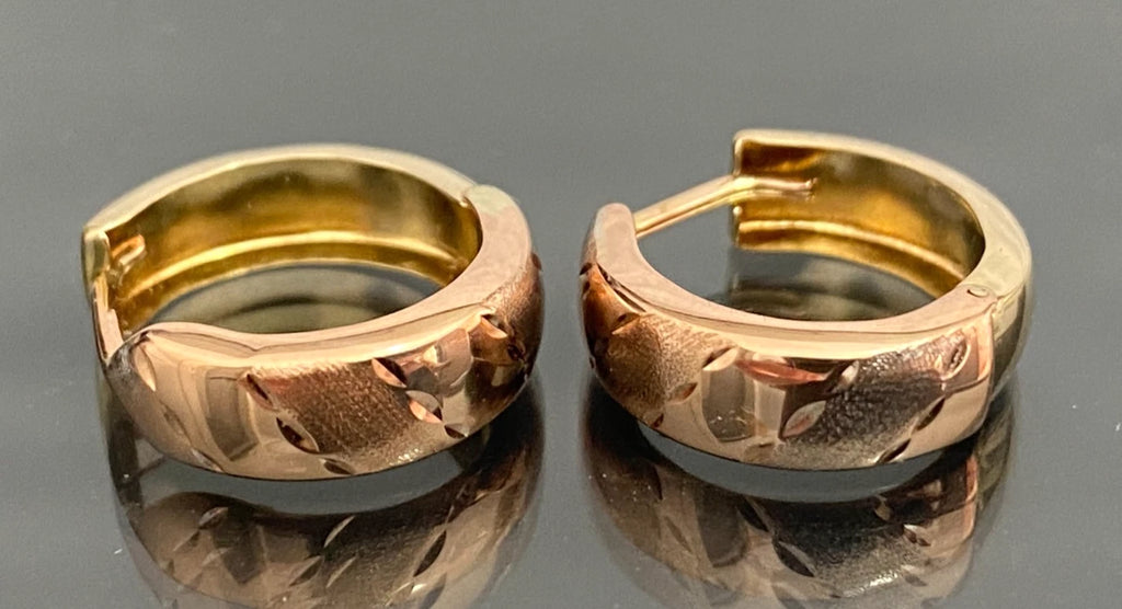 9ct Gold Textured Decorative Hoop Earrings