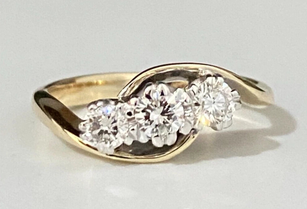 9K Yellow Gold & 0.45CT Diamond Three Stone Ring Size J 1/2 - 5