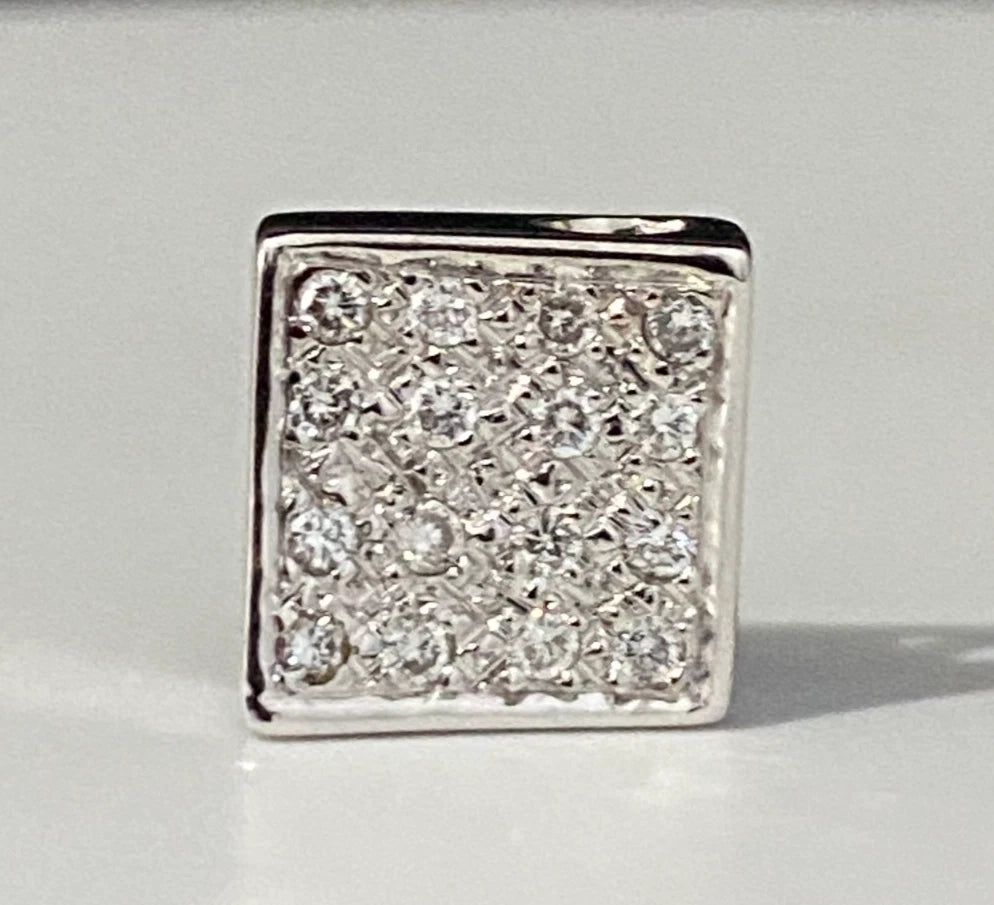 18K White Gold with Brilliant Diamond Square Pendant