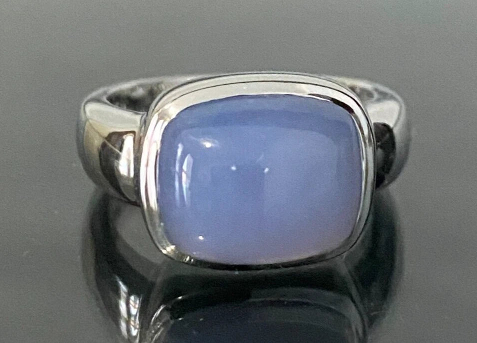 14K White Gold & Chalcedony Single Stone Ring Size O 1/2 - 7 1/4