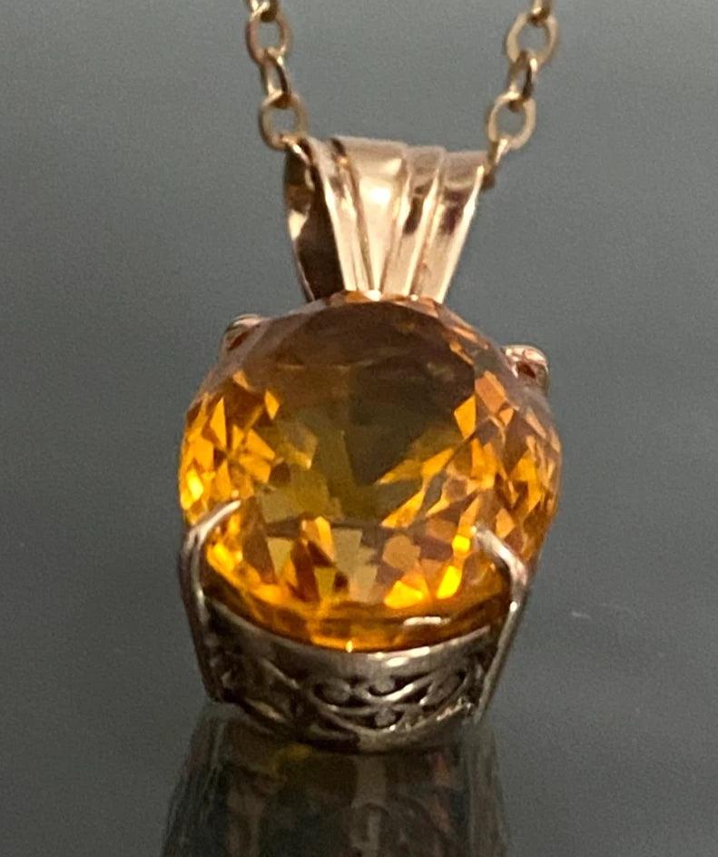 A Mid Century 14K Rose Gold Orange Stone Pendant 24mm | Vintage Estate Jewellery