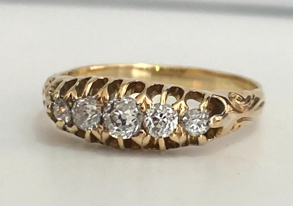 Antique 18K Yellow Gold W/ 0.50CT Diamond Five Stone Ring Size O (US 7.25)