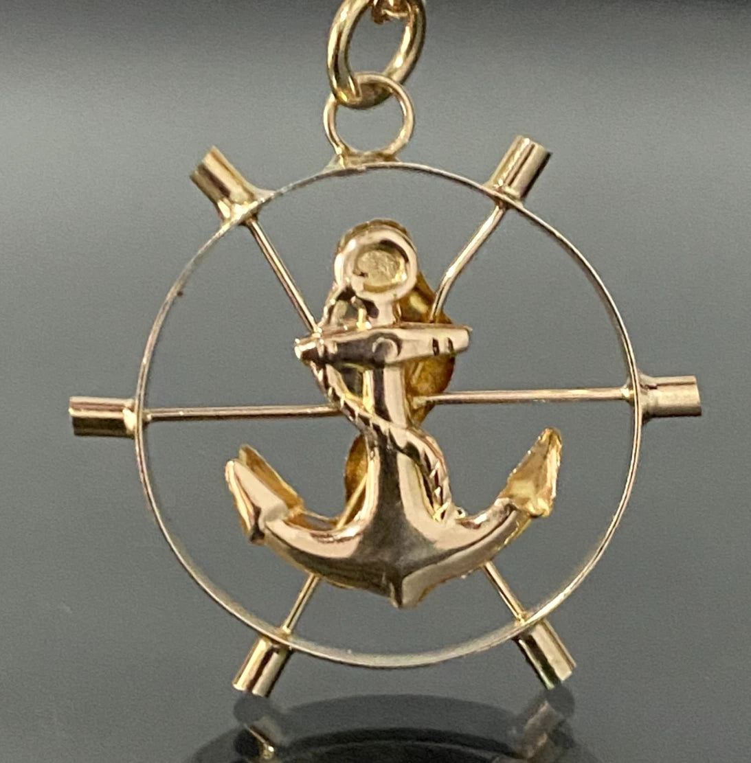 Vintage 14K Yellow Gold Ship's Wheel and Anchor Pendant