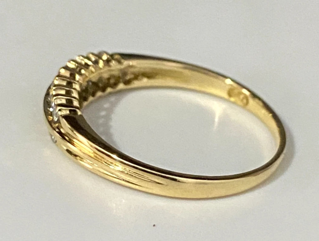 18K Yellow Gold & Diamond Two Row Band Ring Size P - 7 3/4
