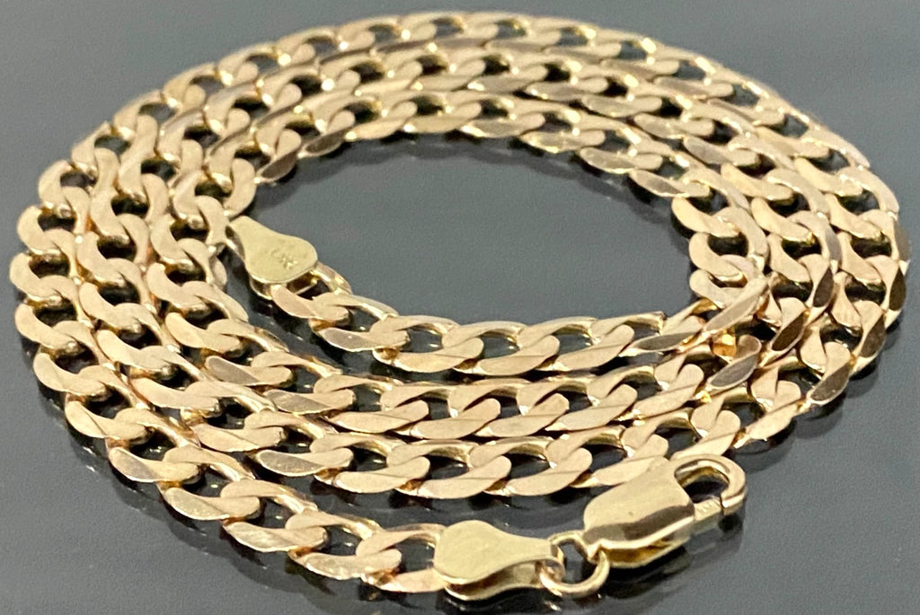 9K Yellow Gold Diamond Cut Flat Curb Link Chain Necklace 52cm Long