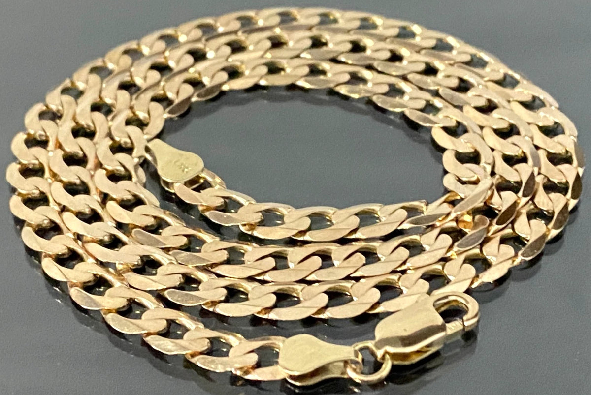 9K Yellow Gold Diamond Cut Flat Curb Link Chain Necklace 52cm Long