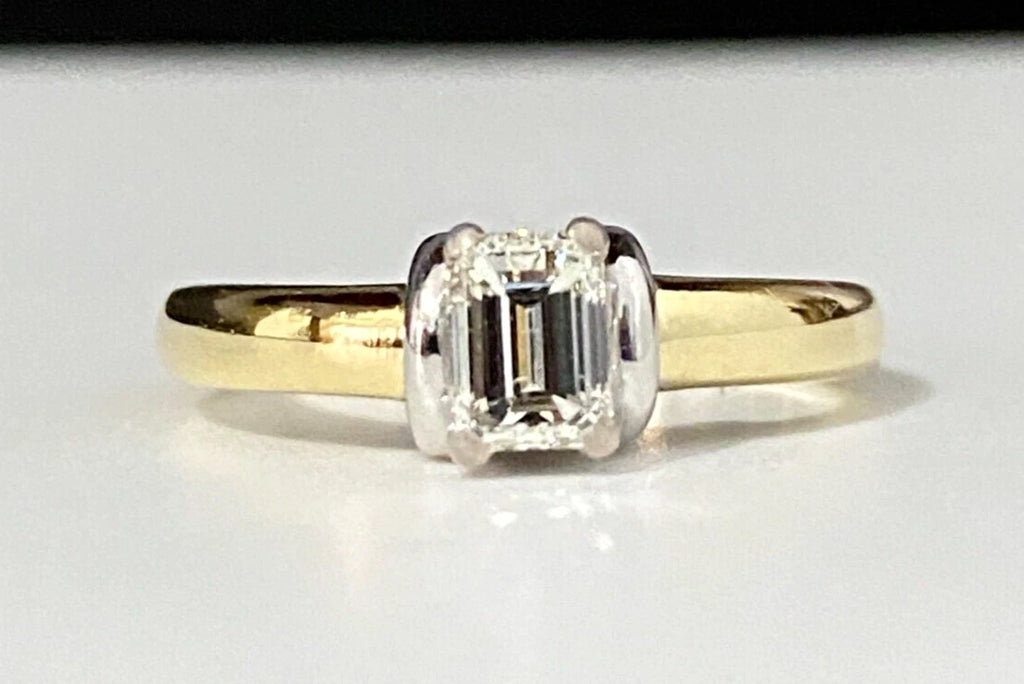 18K Yellow Gold & 0.50CT Emerald Diamond Engagement Ring Size L 1/2 - 5 7/8