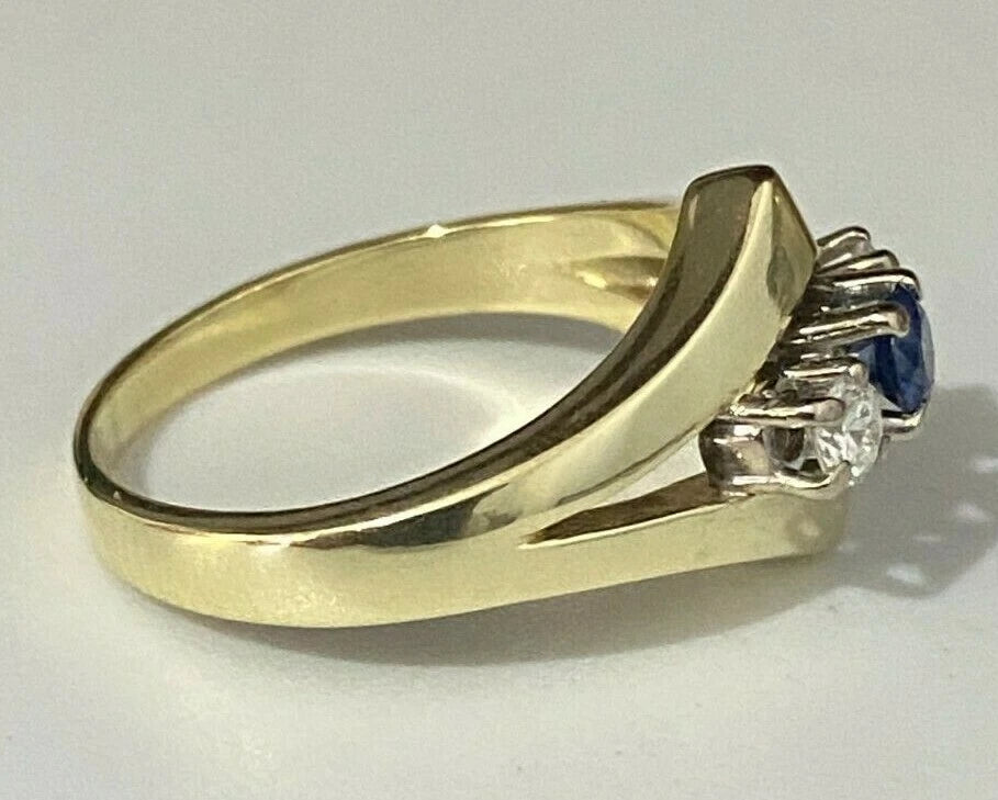 14K Yellow Gold W/ 0.20CT Diamond & Sapphire Ring Size N 1/2 - 6 3/4
