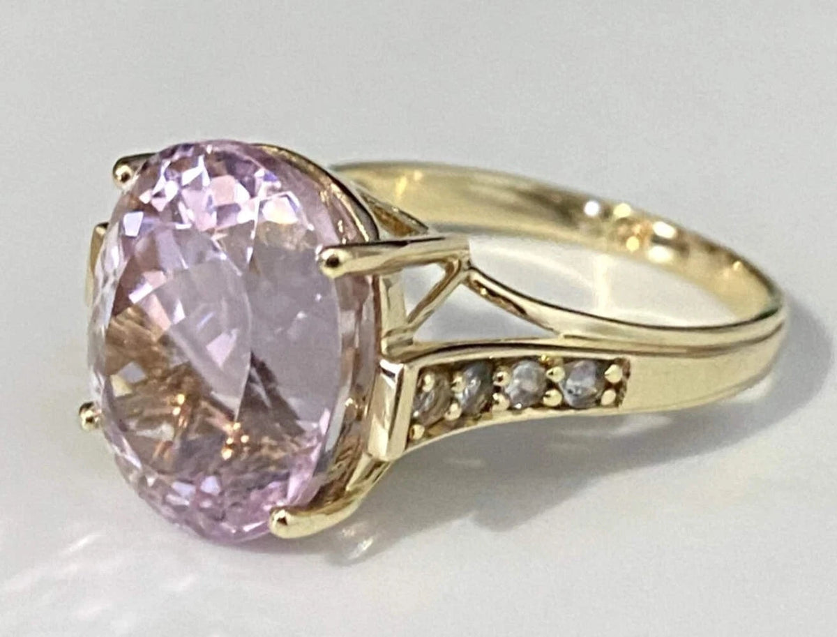 9K Yellow Gold With 10.0CT Pink Kunzite Ring Size N 1/2 (US 7)