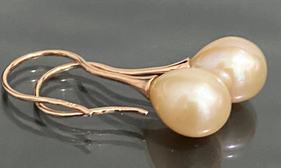 14K Rose Gold Pink Pearl Drop Earrings - 30.50mm High