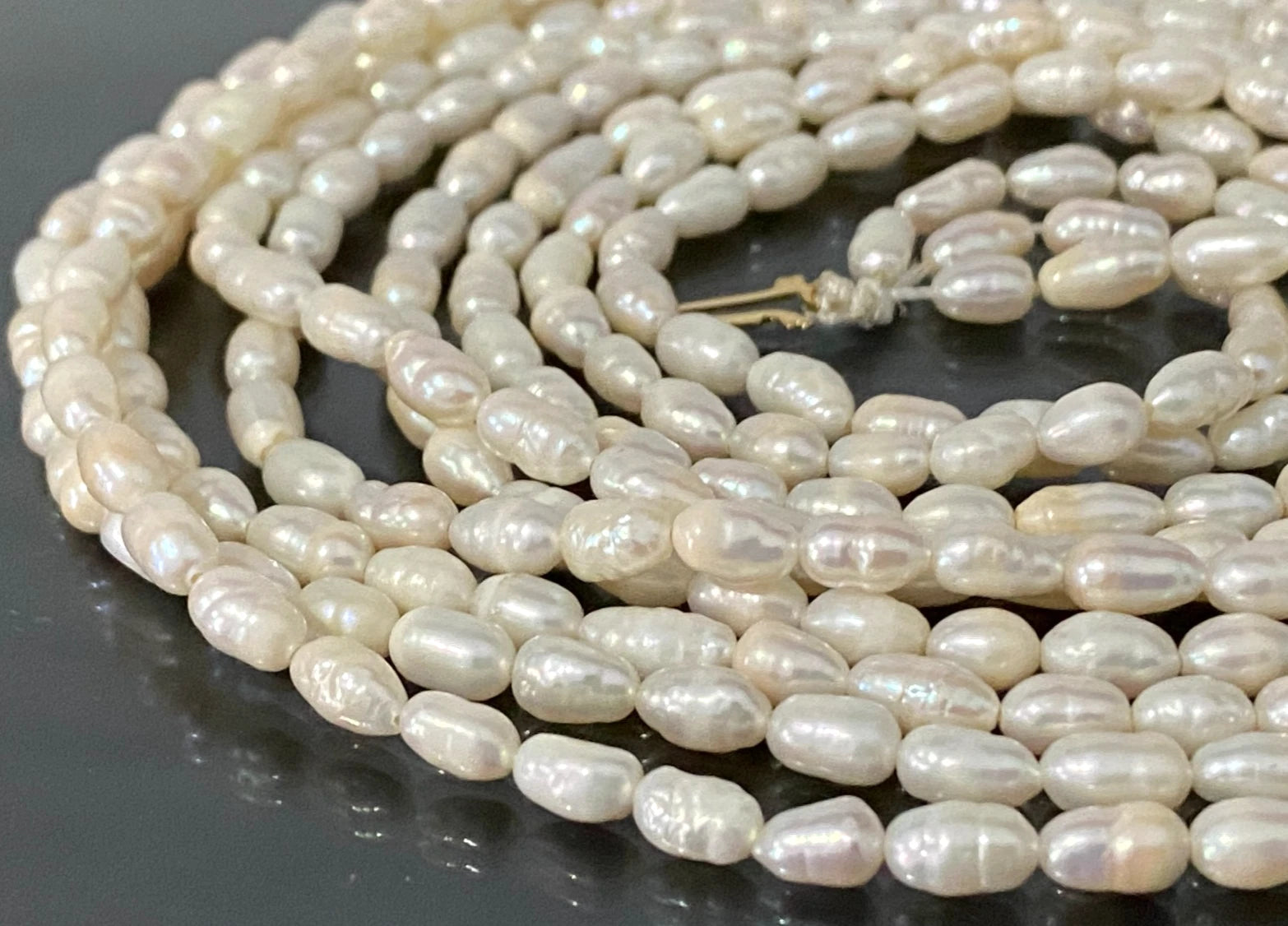 White Cultured Pearl Multi-Strand Necklace W/ 9K Yellow Gold Clasp 79cm Long