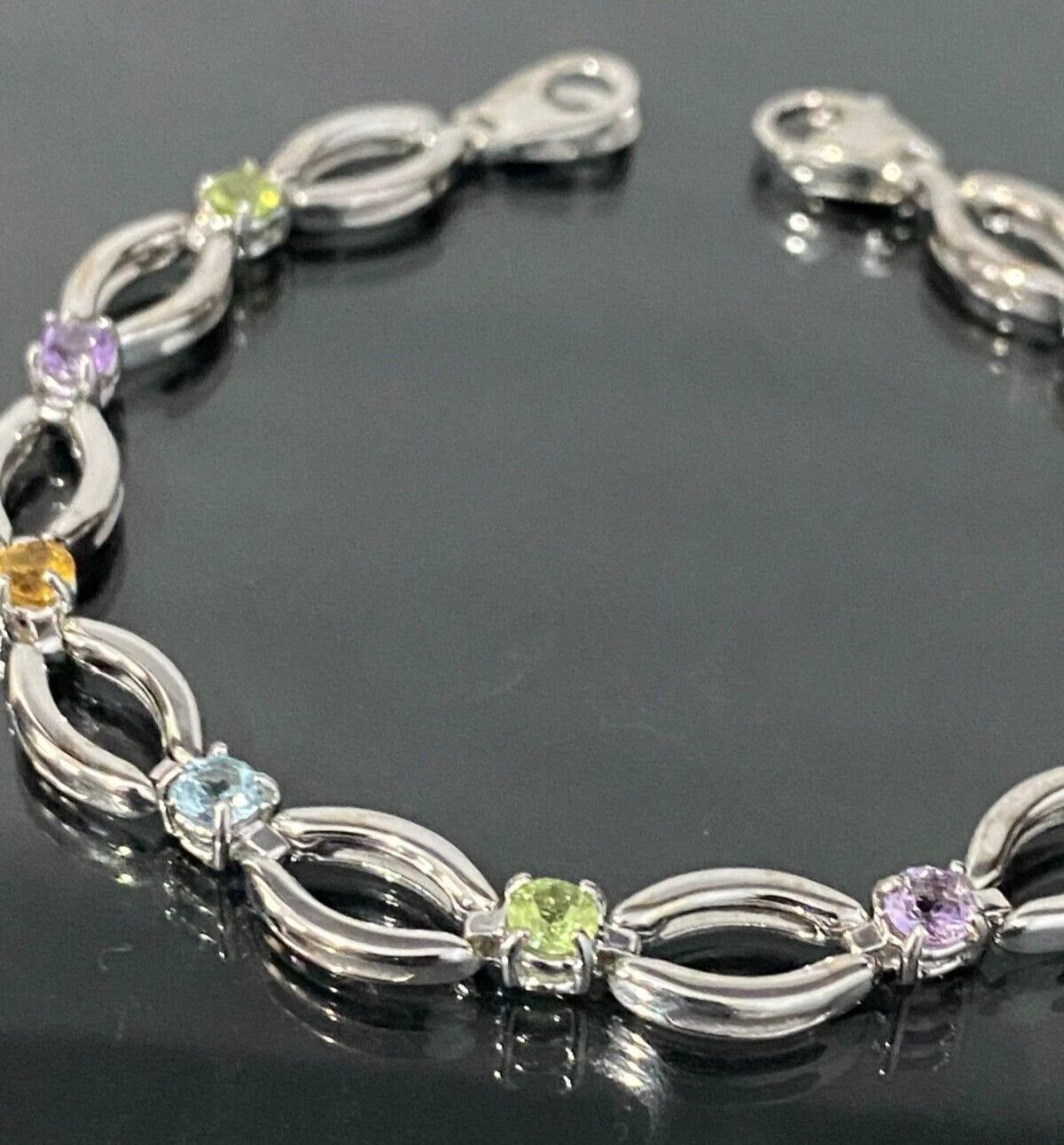 9K White Gold & Multi-Gemstones Bracelet 19cm