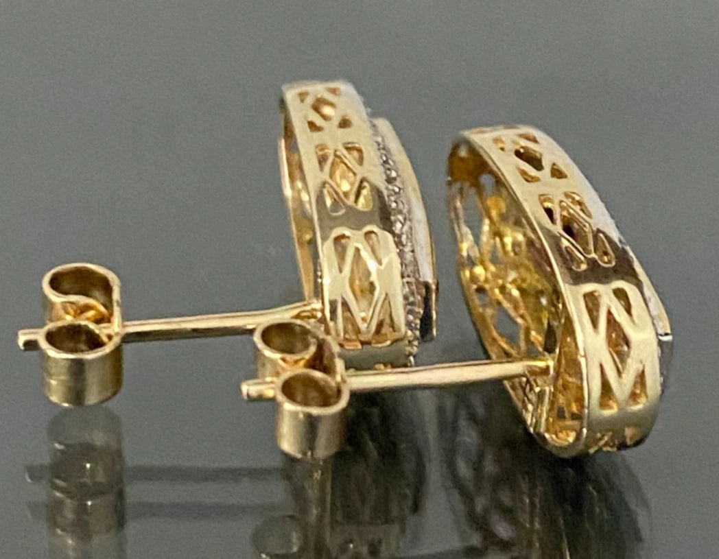 9K Yellow Gold W/ Diamond & Multi Gemstones Stud Earrings 15.0mm High
