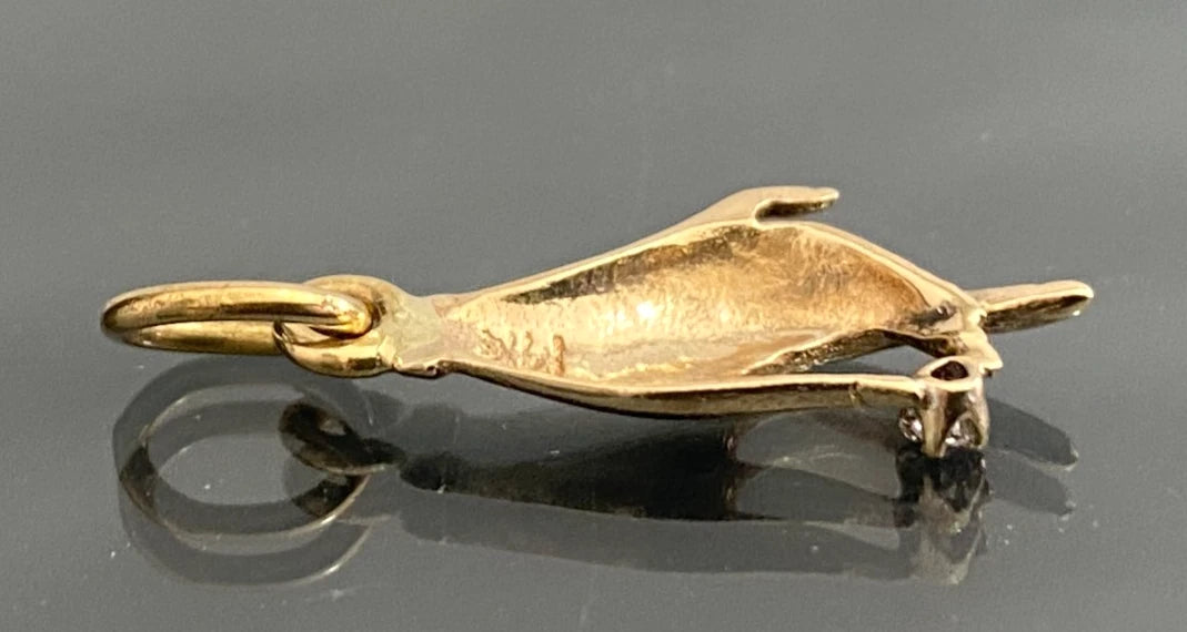 14K Solid Yellow Gold Diamond Figural Hand Pendant / Charm