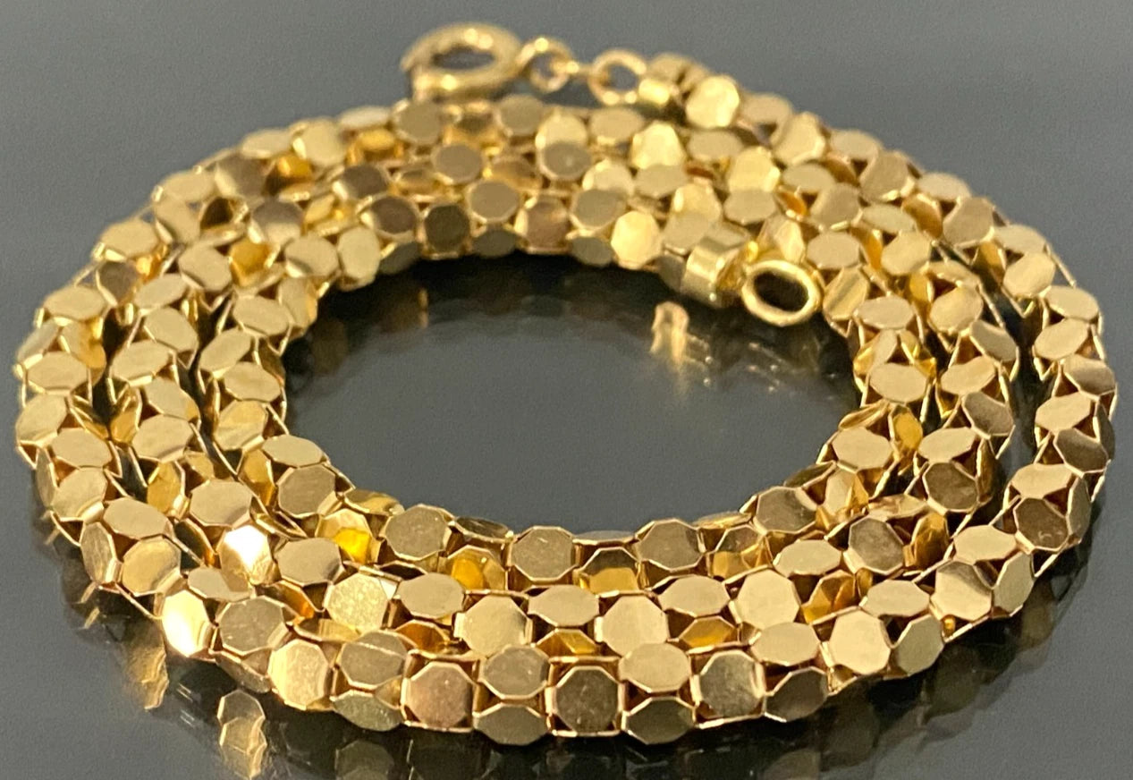Vintage 18K Yellow Gold Popcorn Link Chain Necklace 47cm Long