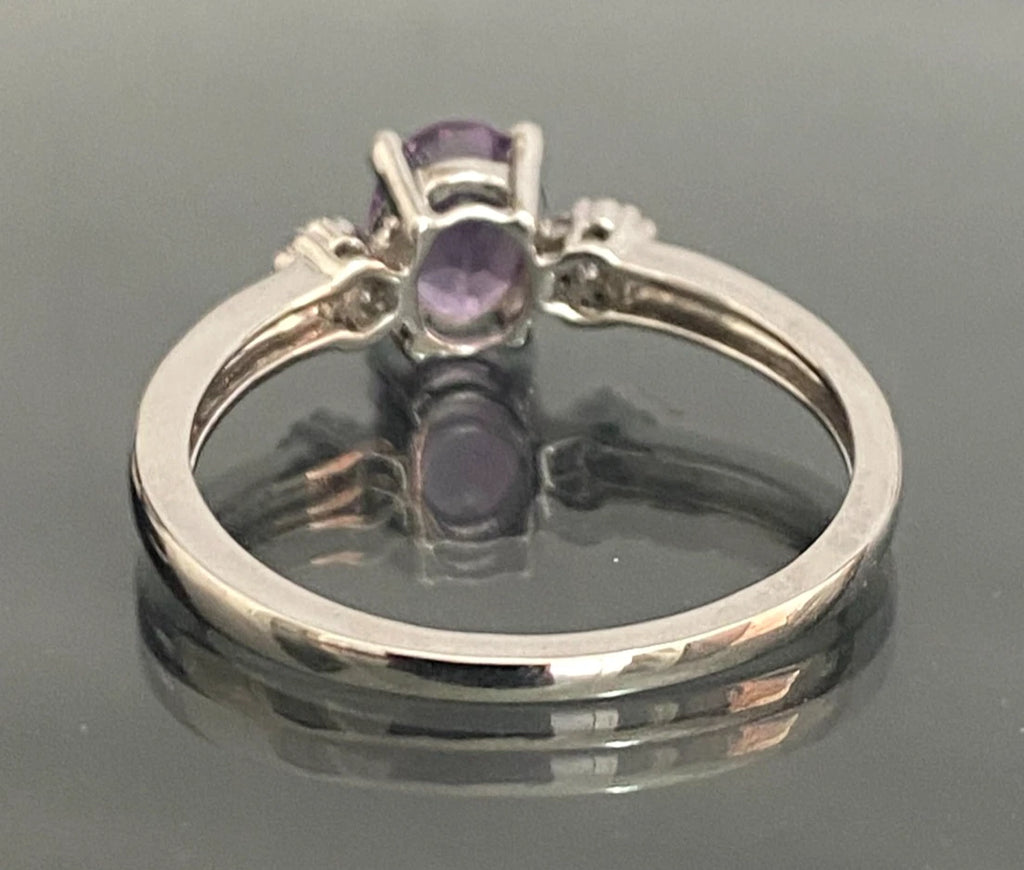9K White Gold Amethyst & Diamond Floral Shoulder Ring Size U (US 10.5)