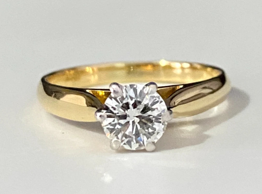 18K Yellow Gold & 0.80CT Diamond Solitaire Ring Size O 1/2 - 7 1/2