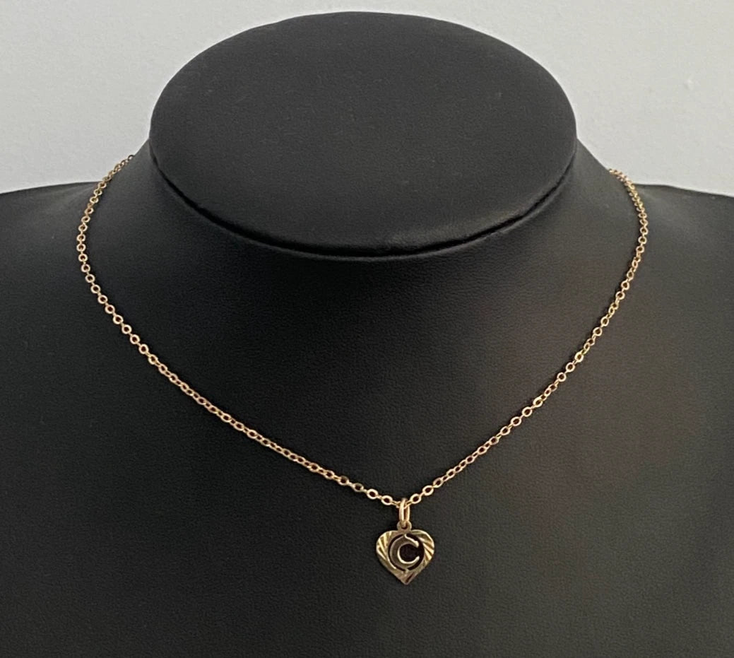 Italian 8K Yellow Gold " C " Letter Heart Shape Pendant/Charm 16.0mm High
