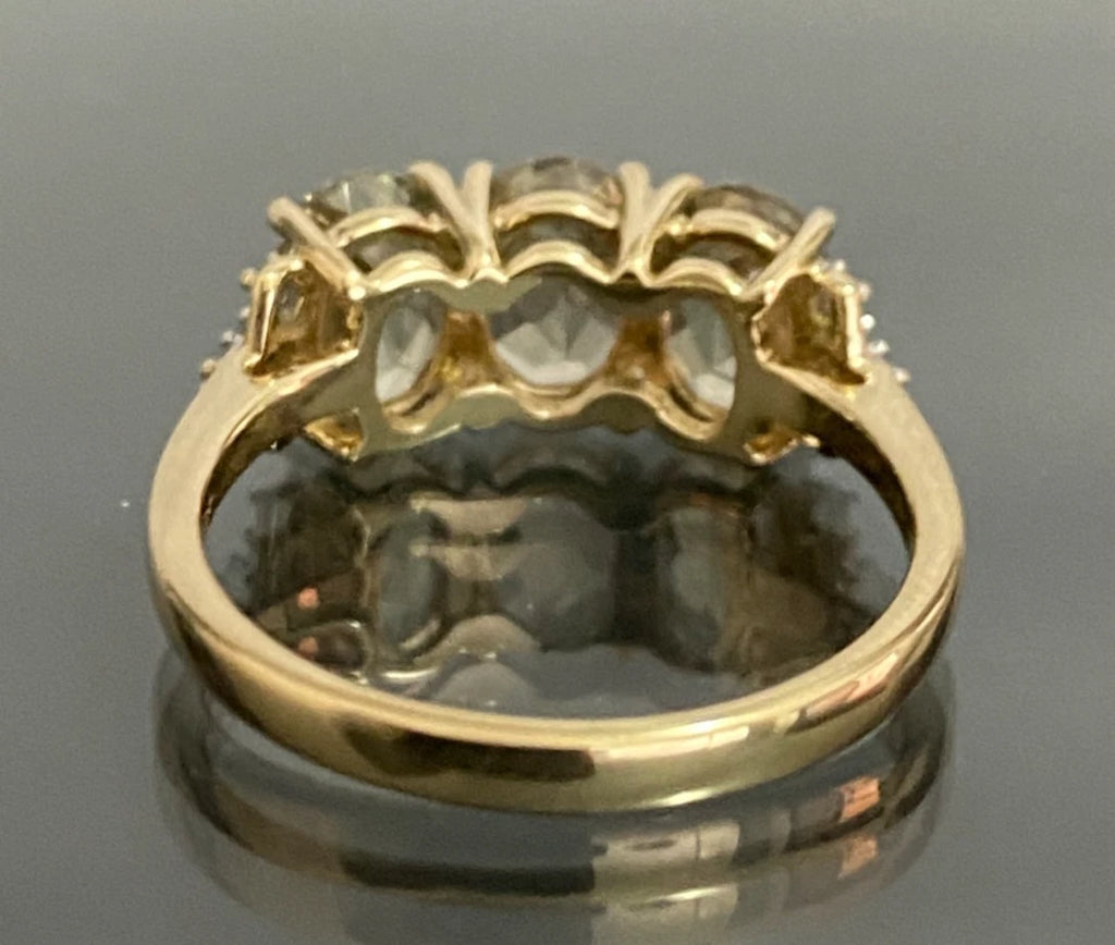 9ct Yellow Gold 2.57ct Csarite & Diamond Three Stone Ring - Size L (US 5.75)