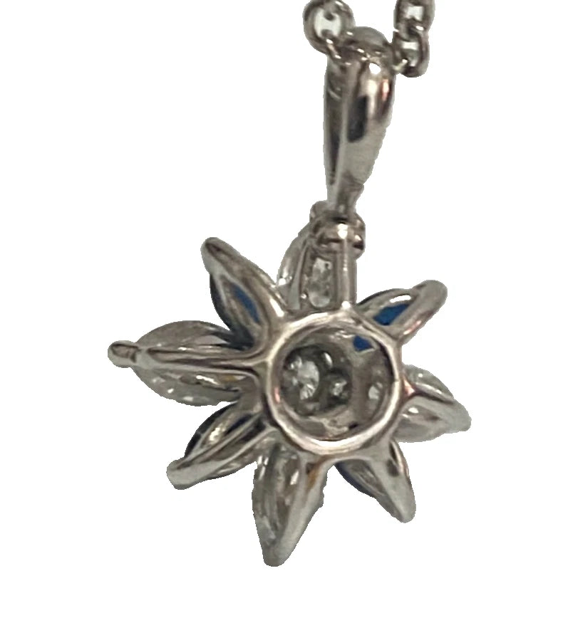 9ct White Gold Diamond & Sapphire Flower Pendant – 0.80ct Total Diamond Weight